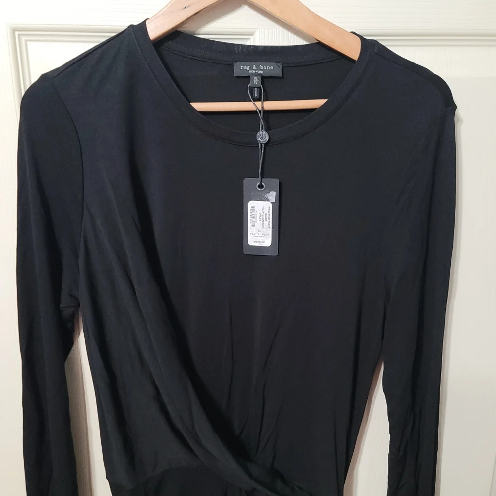 ~NWT~ Rag & Bone dress‎ Holly Drape Ruched Minidress Black Size X-Large - Picture 6 of 16